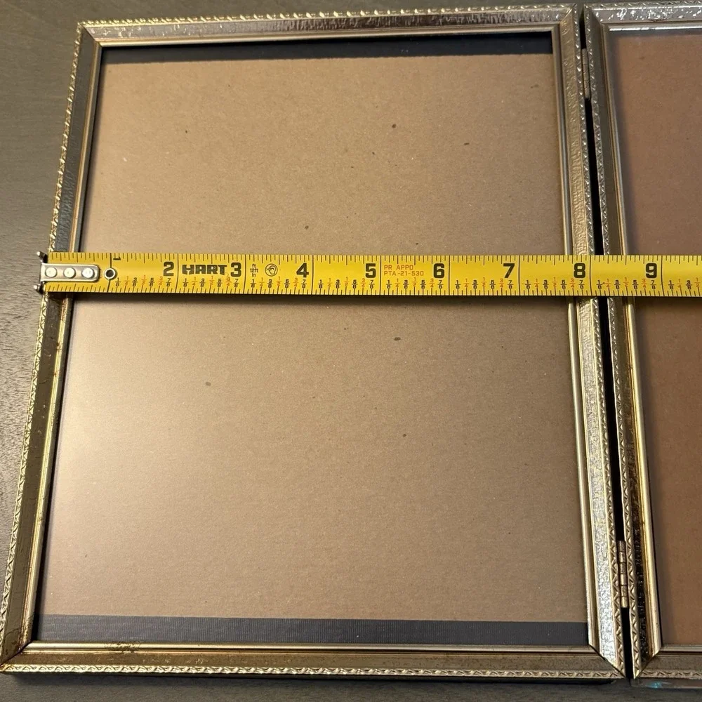 Vintage 8x10 Photo Picture Frame Bi-fold Gold‎ Tone Embossed Brass Metal Hinge